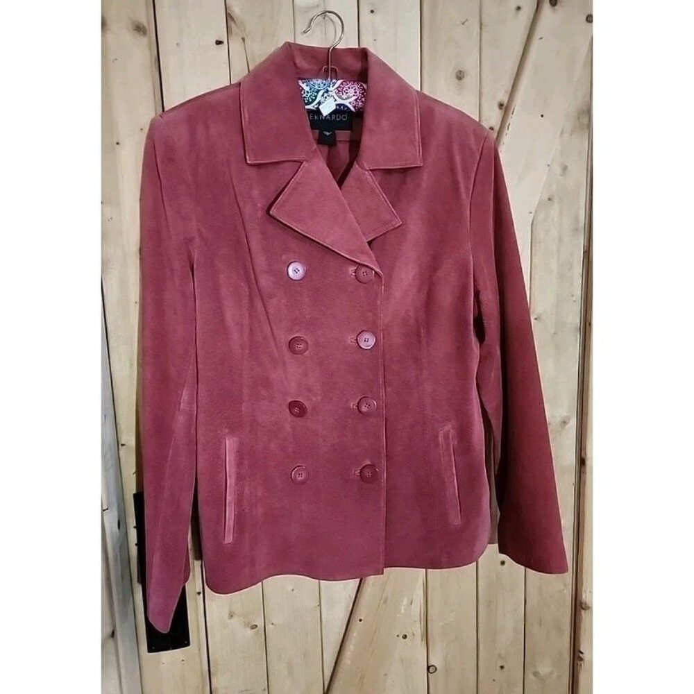 Double Breasted Suede Leather Blazer Women’s Sz 12 Bernardo Jacket‎ Carreer Work